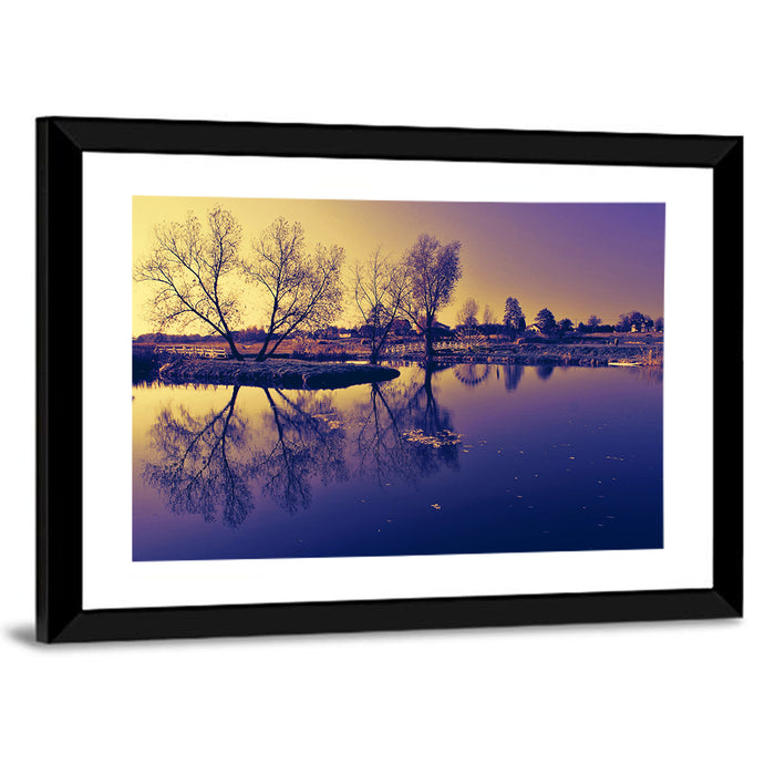 Winter Lake Morning Wall Art as a framed print