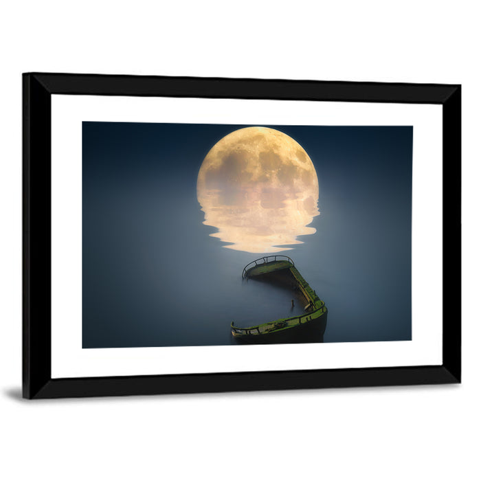 Moonlit Shipwreck Reflection Wall Art as a framed print