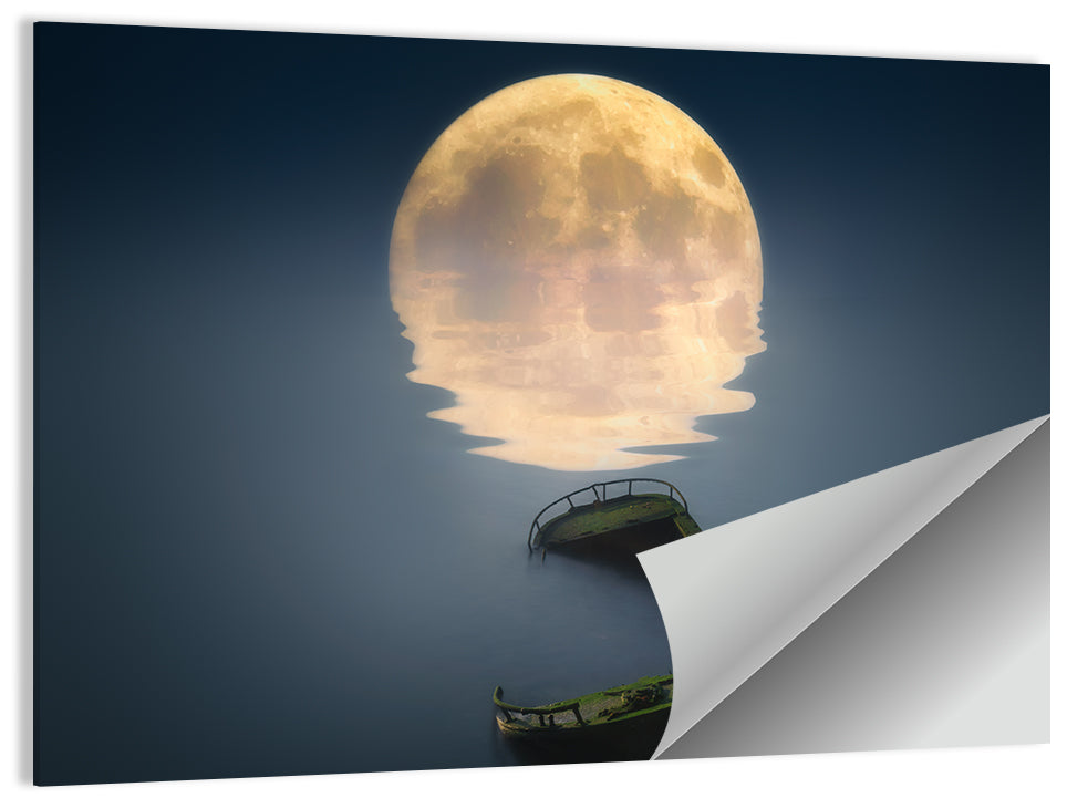 Moonlit Shipwreck Reflection Wall Art, poster print, landscape