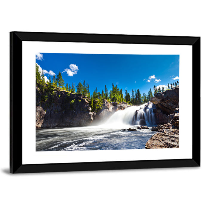Misty Blue Waterfall Wall Art as a framed print