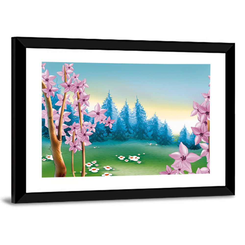 Spring Meadow Forest Illustration Wall Art