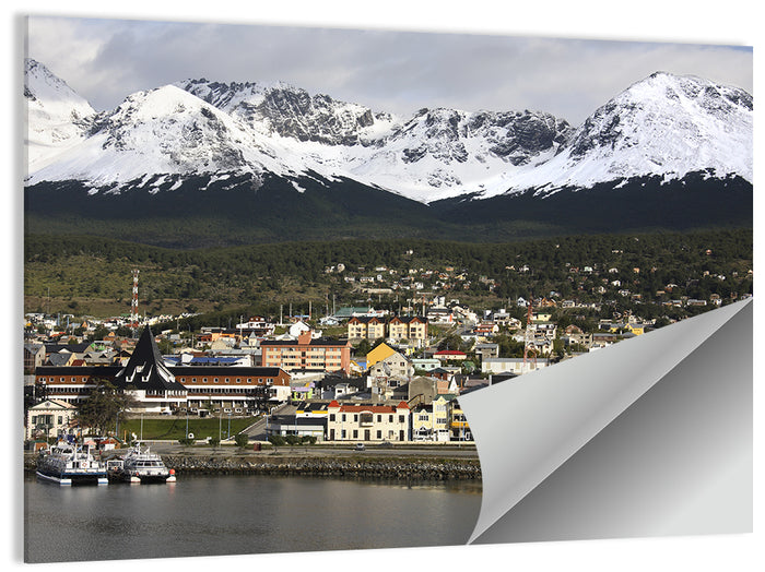 Ushuaia Harbor and Snowcapped Mountains Wall Art as a poster print