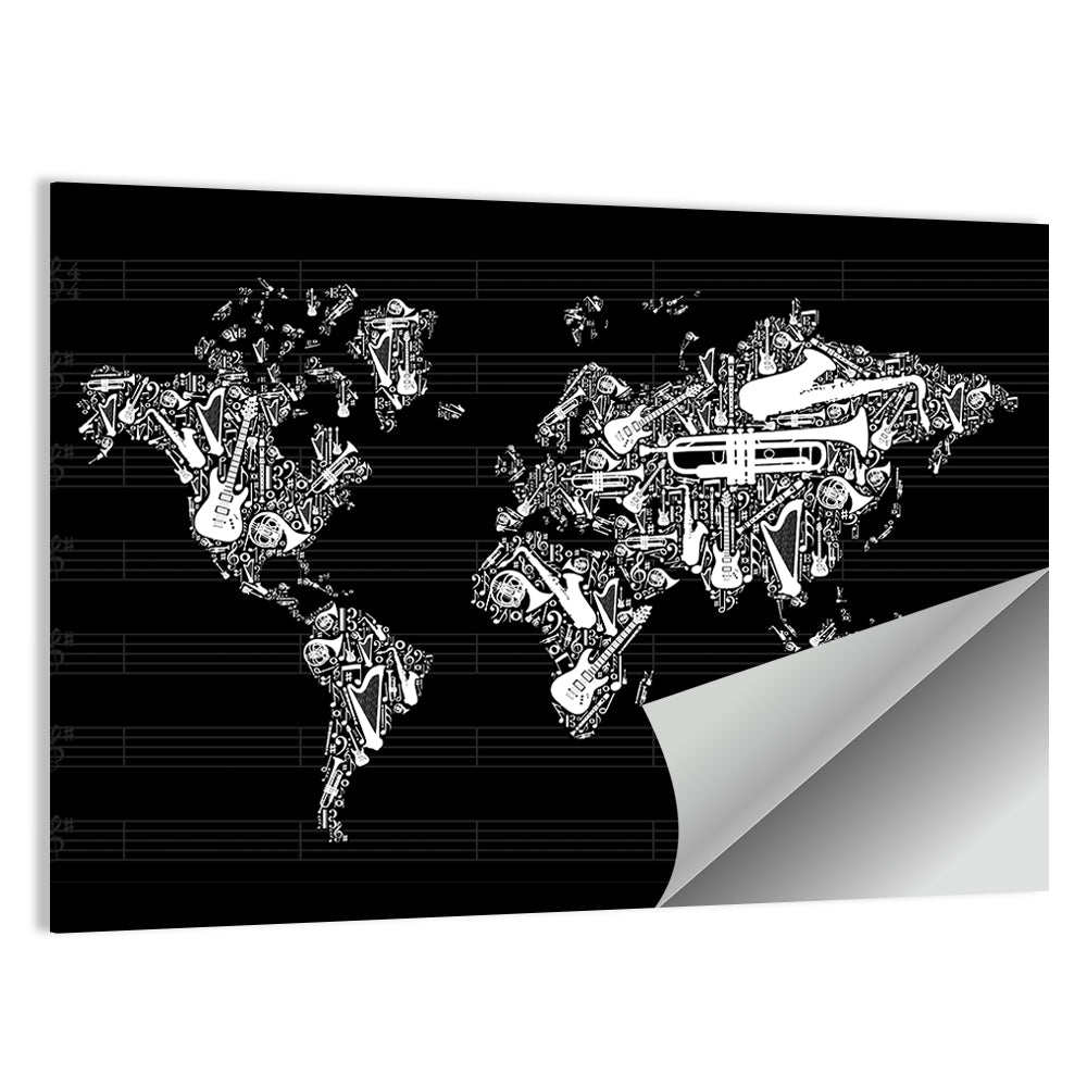 Instrument Silhouette World Map Wall Art