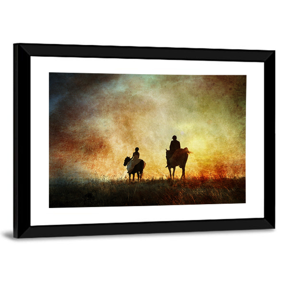 Silhouetted Horse Riders at Sunset Wall Art