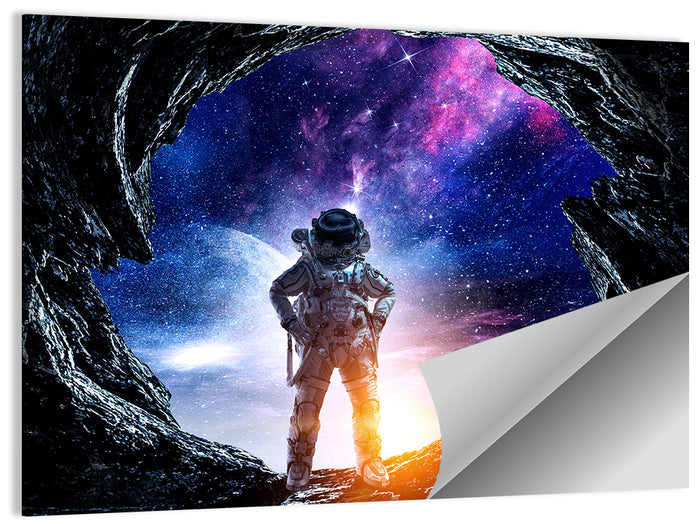 Astronaut at Alien Planet Cave Wall Art as a poster print