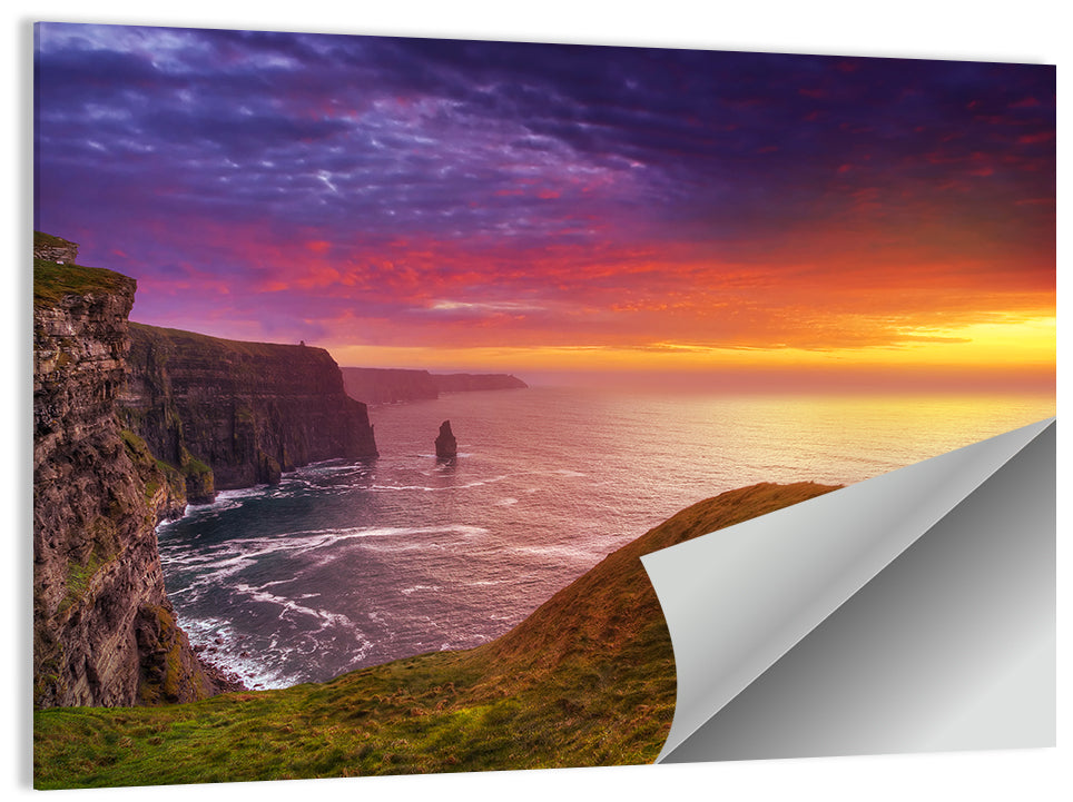 Cliffs of Moher Sea Stack at Sunset Wall Art, poster print, landscape