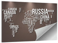World Map Typography in Brown and White Wall Art