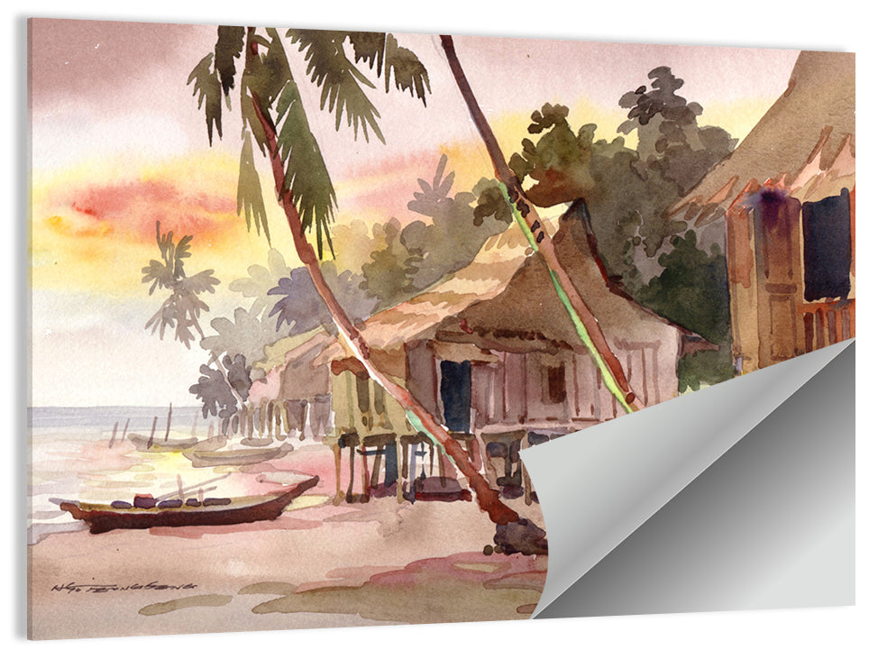 Malaysian Coastal Village at Sunset Wall Art
