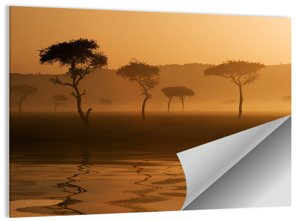 Savanna Sunset Acacia Silhouettes Wall Art