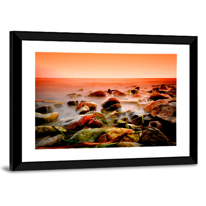Lake Shore Sunset Wall Art as a framed print