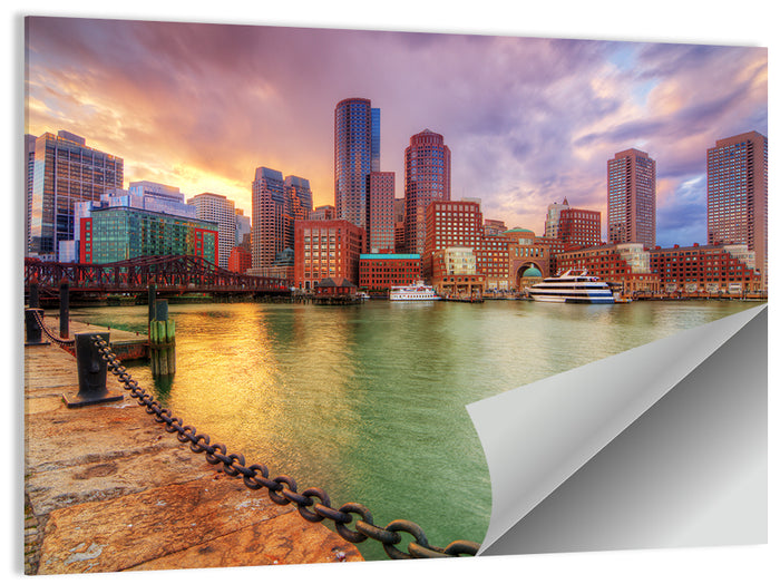 Boston Harbor Skyline at Sunset Wall Art as a poster print