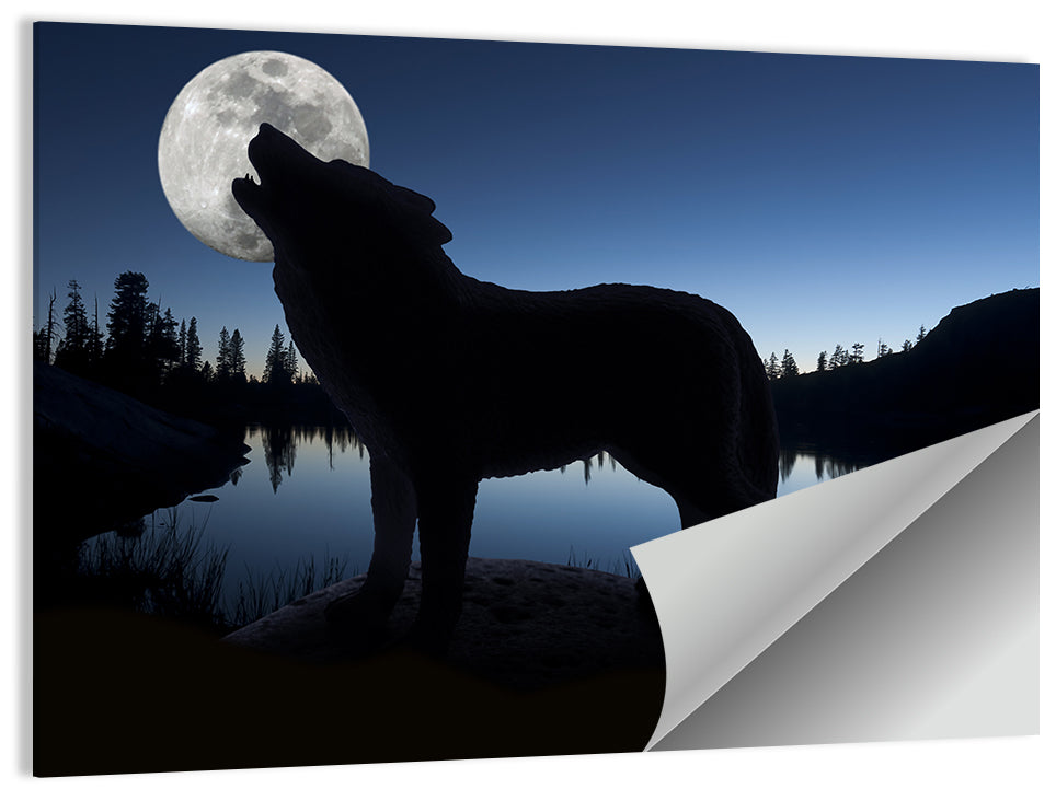 Howling Wolf at Full Moon Wall Art