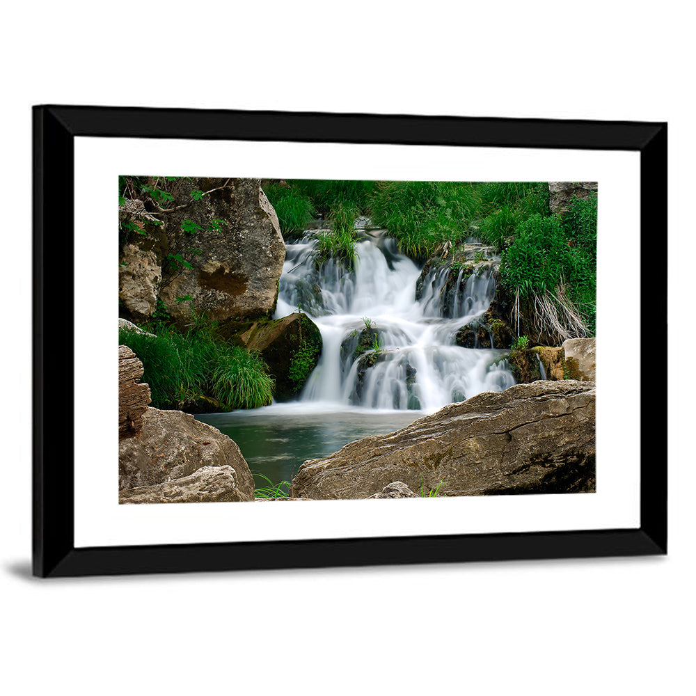 Moss Covered Rocky Waterfall Wall Art