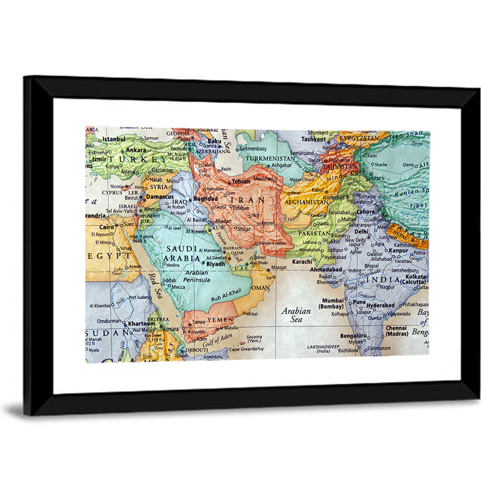 Middle East Political Map Wall Art