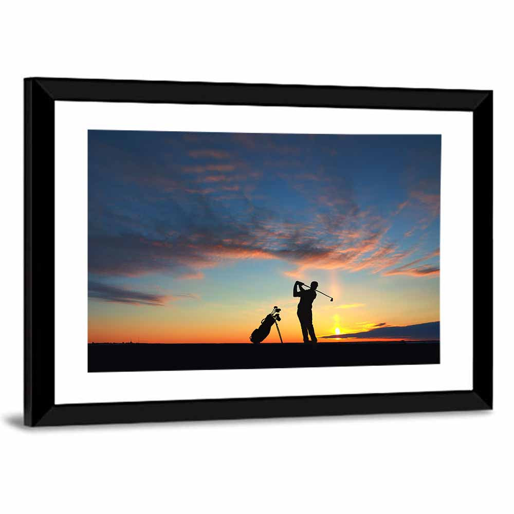 Sunset Golfer Silhouette Wall Art