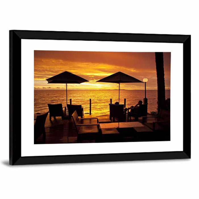 Denarau Island Sunset Patio Scene Wall Art as a framed print