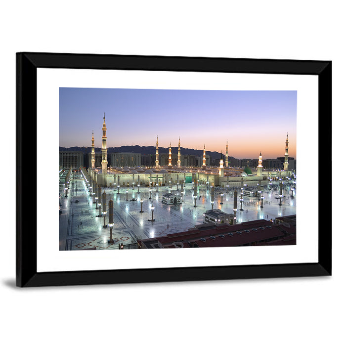 Nabawi Mosque at Dusk, Medina Wall Art as a framed print