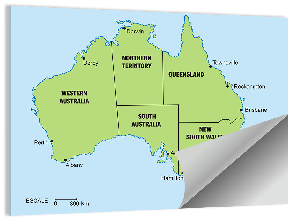 Minimalist Australia Map with State Labels Wall Art