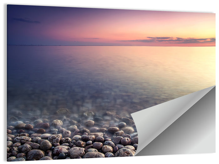 Pebbled Shore Sunset Wall Art as a poster print