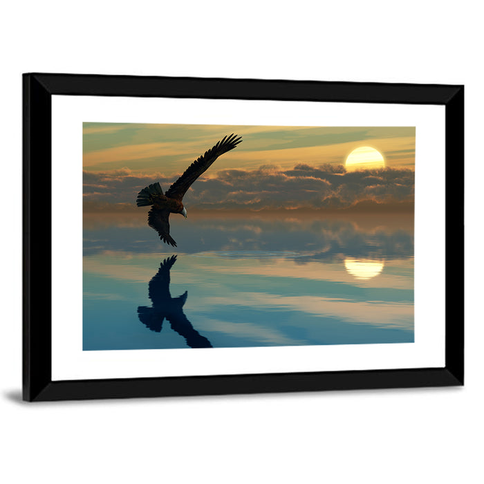 Bald Eagle Sunset Reflection Wall Art as a framed print