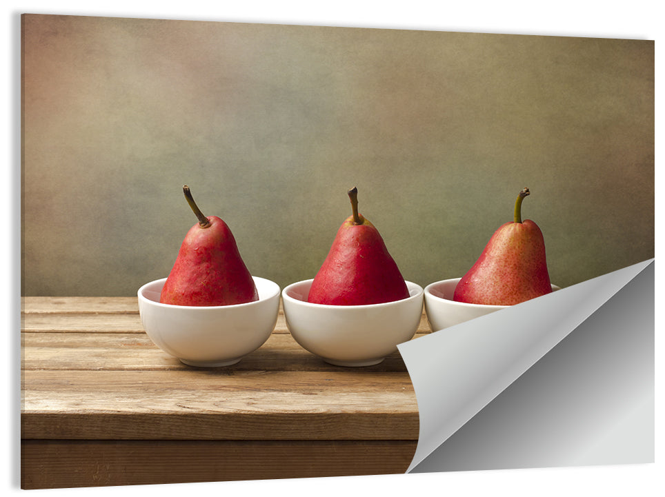 Three Red Pears in Bowls Wall Art