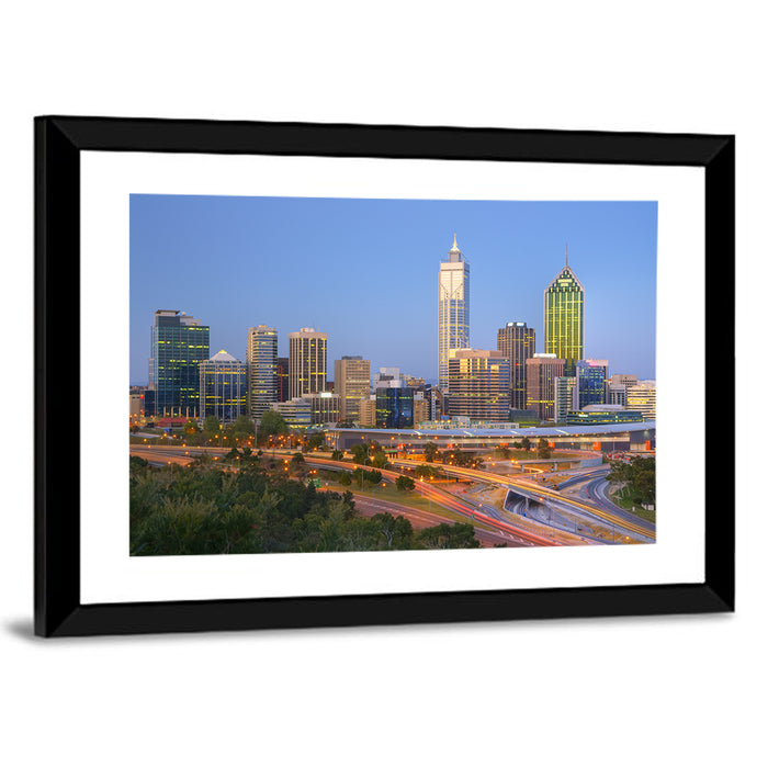 Perth Skyline at Dusk Wall Art as a framed print