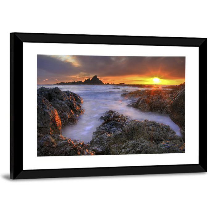 Tramore Rocky Coast Sunset Wall Art as a framed print