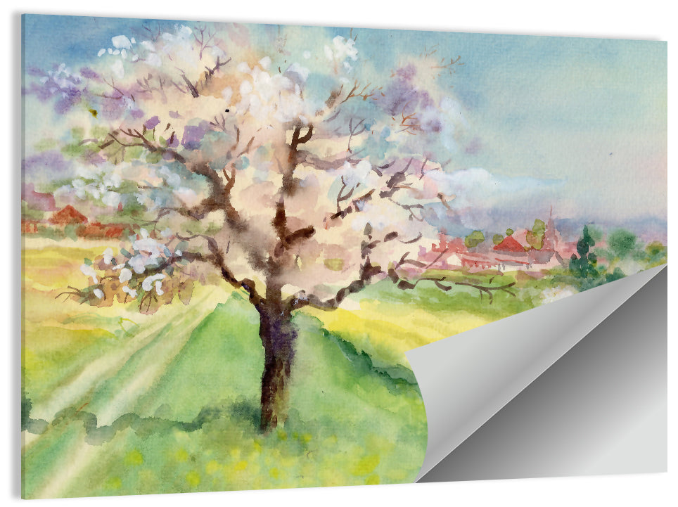 Spring Village Watercolor Wall Art