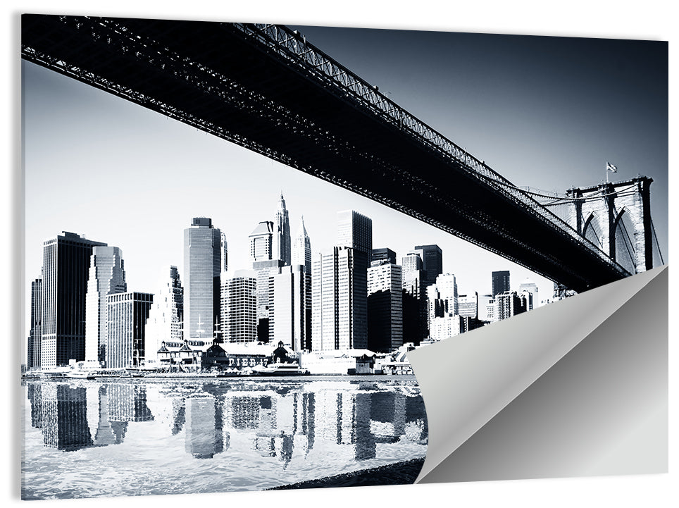 Brooklyn Bridge Low Angle Skyline Reflection Wall Art