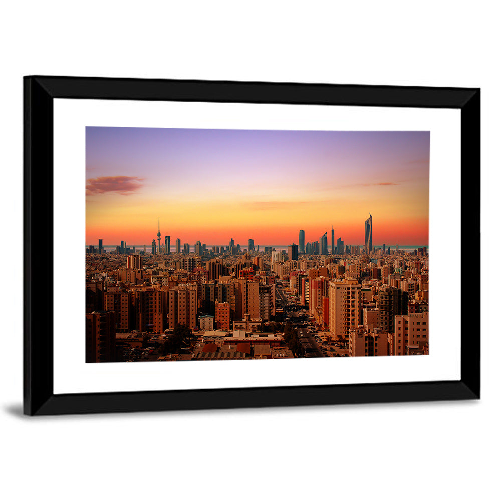 Kuwait City Skyline at Dusk Wall Art, framed print, landscape