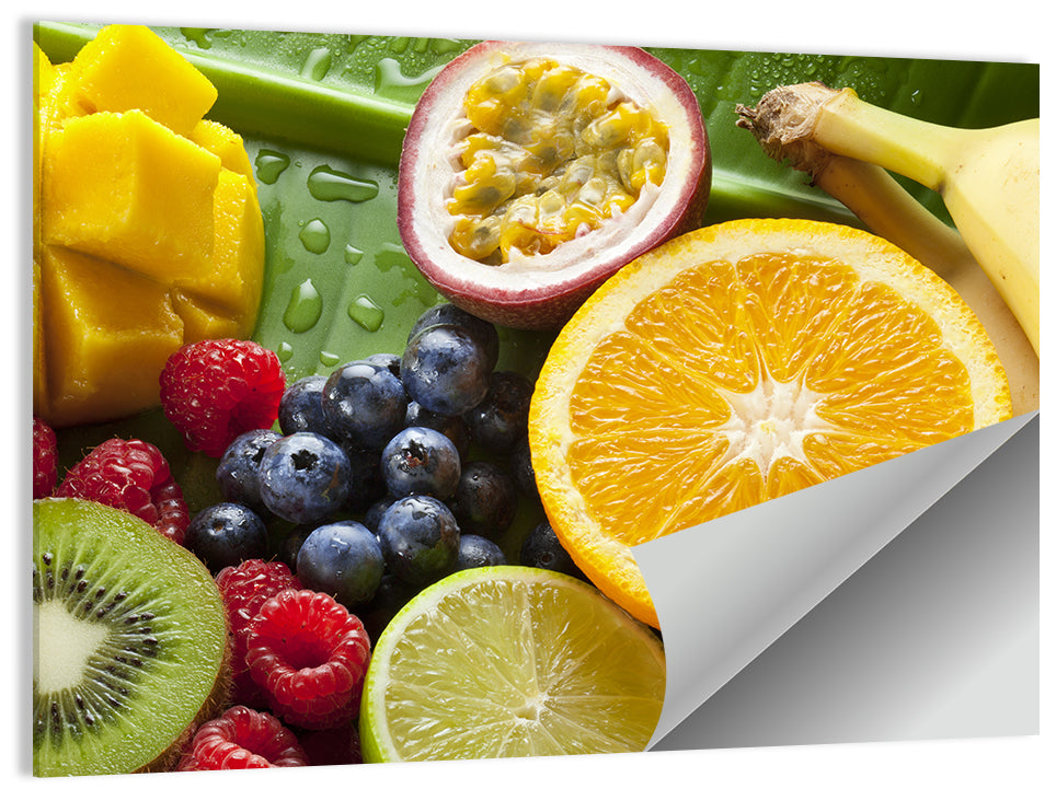 Vibrant Fresh Fruit Flat Lay Wall Art