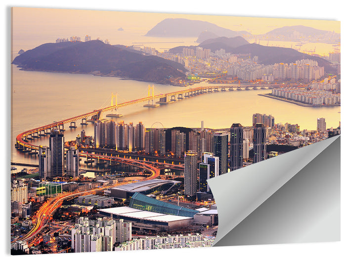 Busan Dusk Aerial Skyline with Gwangan Bridge Wall Art as a poster print