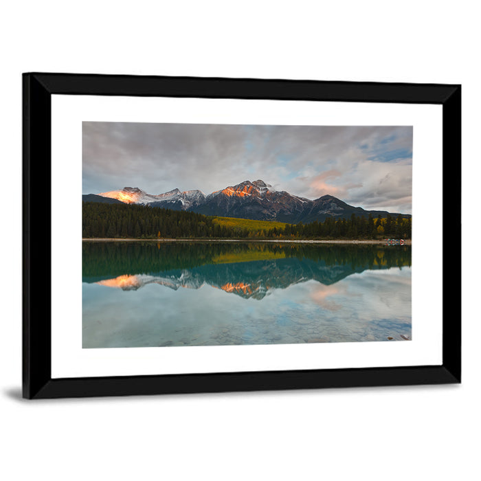 Patricia Lake Golden Hour Reflection Wall Art as a framed print