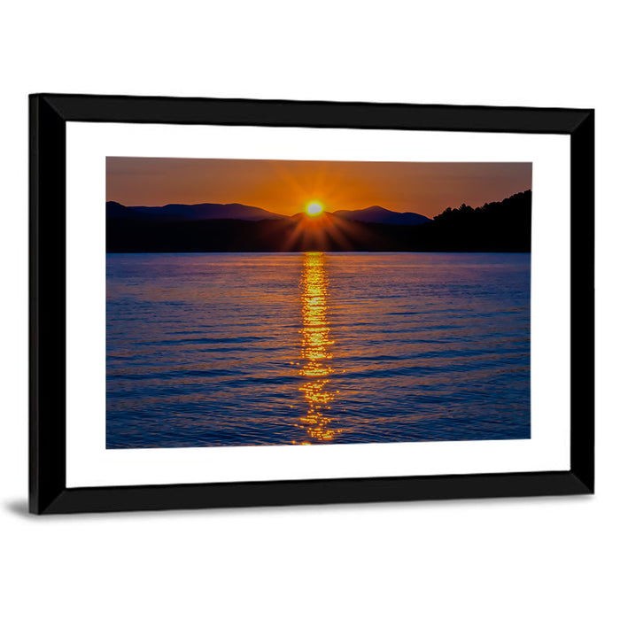 Lake Jocassee Golden Sunrise Wall Art as a framed print