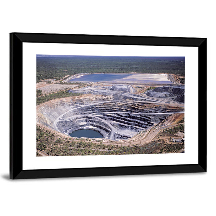 Aerial Open Pit Uranium Mine Wall Art as a framed print