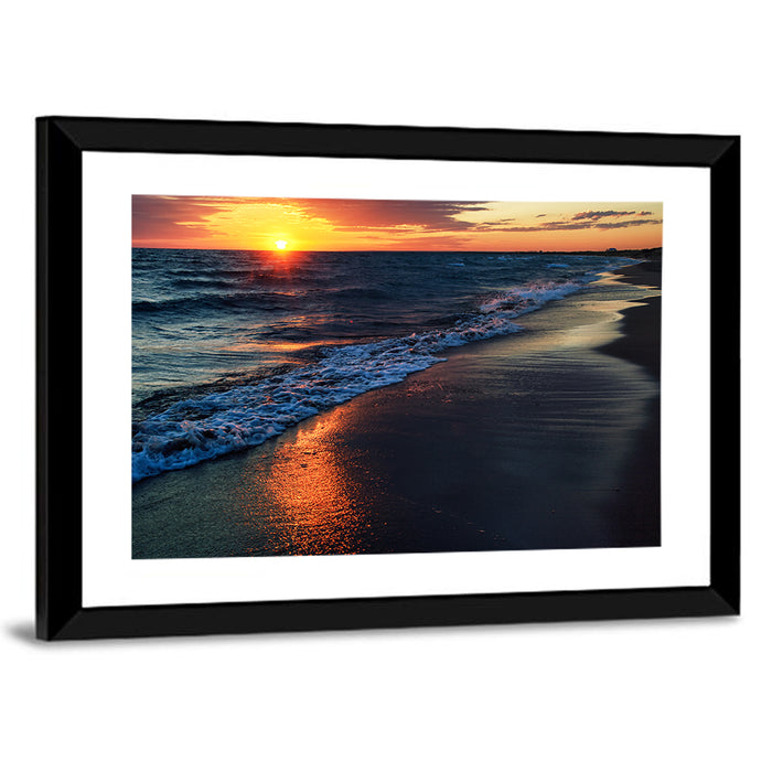 Lake Balkhash Golden Dusk Wall Art as a framed print