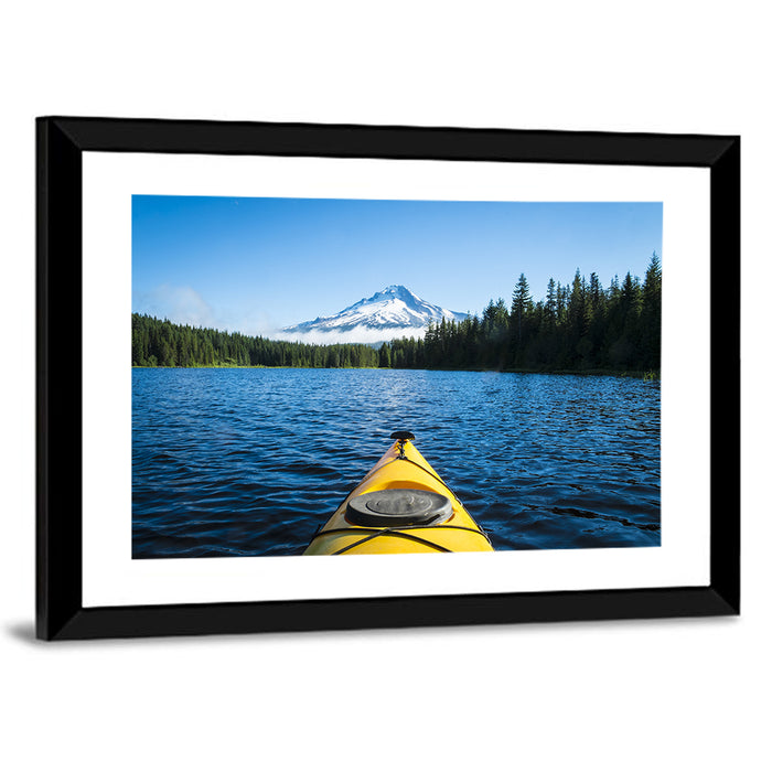 Yellow Kayak at Trillium Lake Wall Art as a framed print