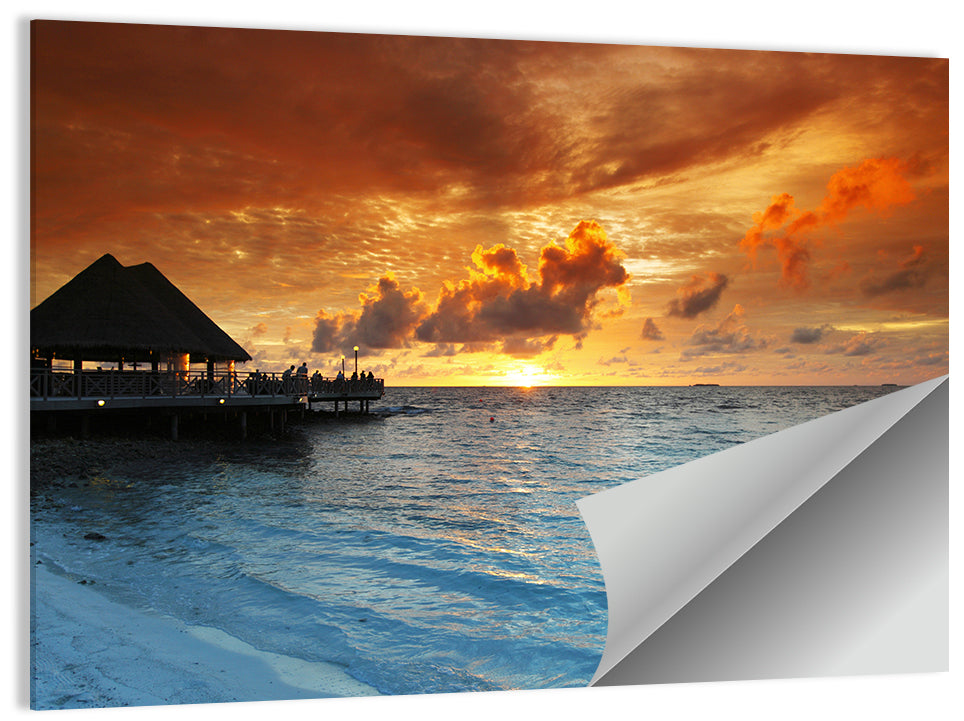 Overwater Bungalow Sunset Pier Wall Art