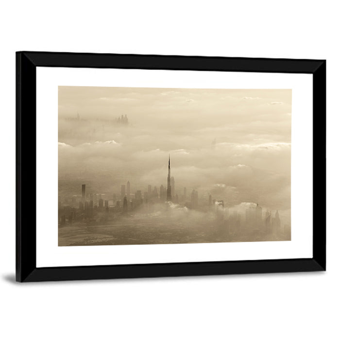 Dubai Haze Over Burj Khalifa Wall Art as a framed print