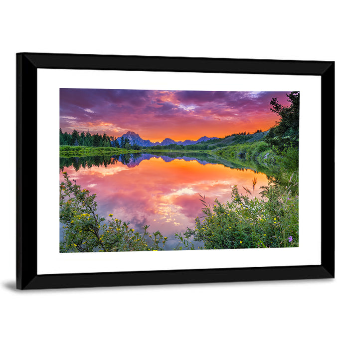 Oxbow Bend Sunset Wall Art as a framed print