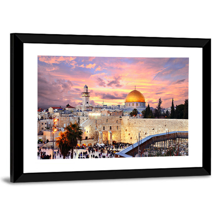 Jerusalem Old City Sunset Wall Art as a framed print