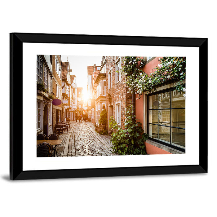 Schnoorviertel Cobblestone Lane Wall Art as a framed print