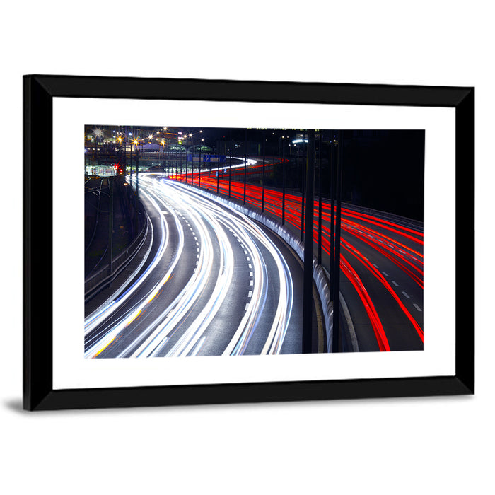 Night Highway Light Trails Wall Art as a framed print