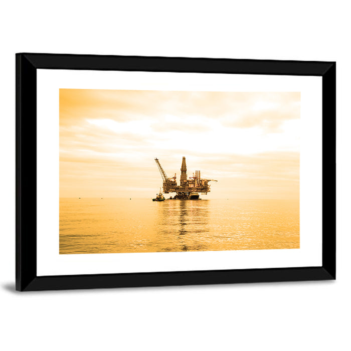 Golden Hour Oil Rig Wall Art as a framed print