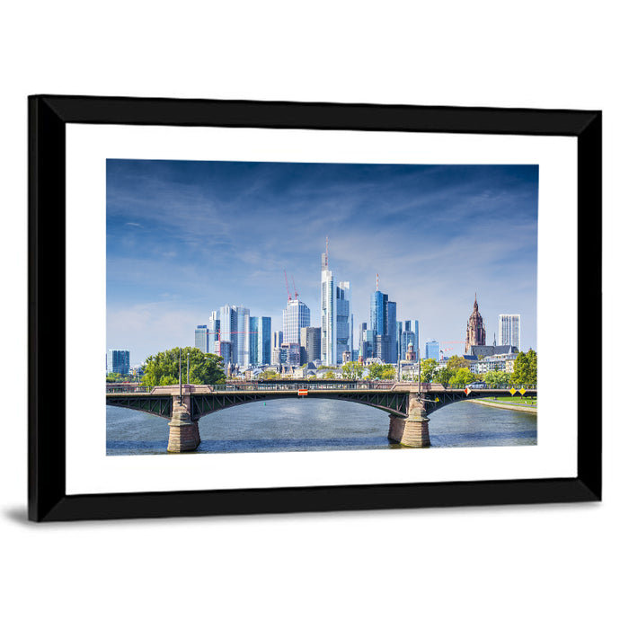 Frankfurt Skyline with Eiserner Steg Wall Art as a framed print