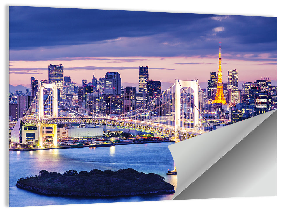 Rainbow Bridge and Tokyo Tower at Twilight Wall Art