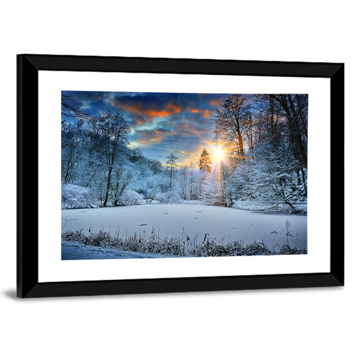 Frozen Forest Lake Wall Art as a framed print