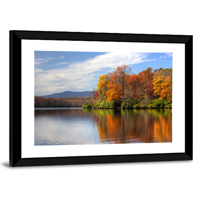 Autumn Lake with Mountain Reflection Wall Art as a framed print