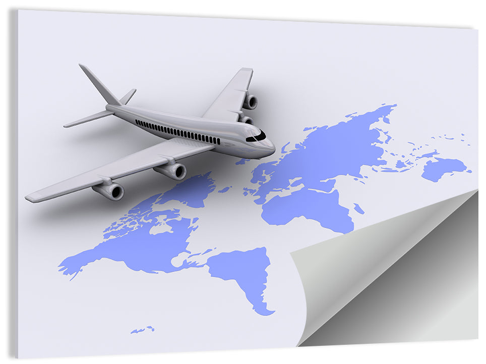 Airplane Over World Map Wall Art