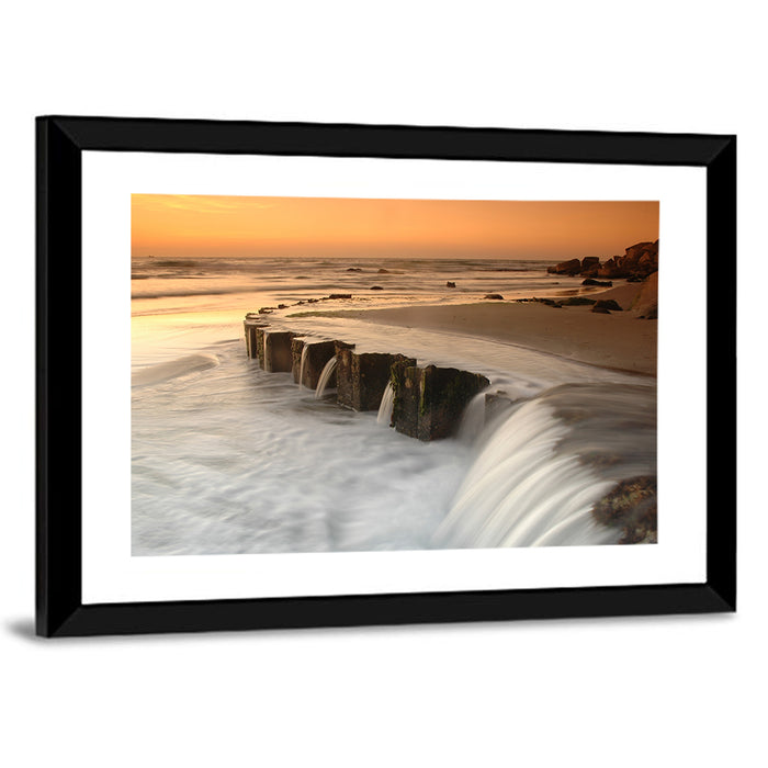 Breakwater at Golden Hour Wall Art as a framed print